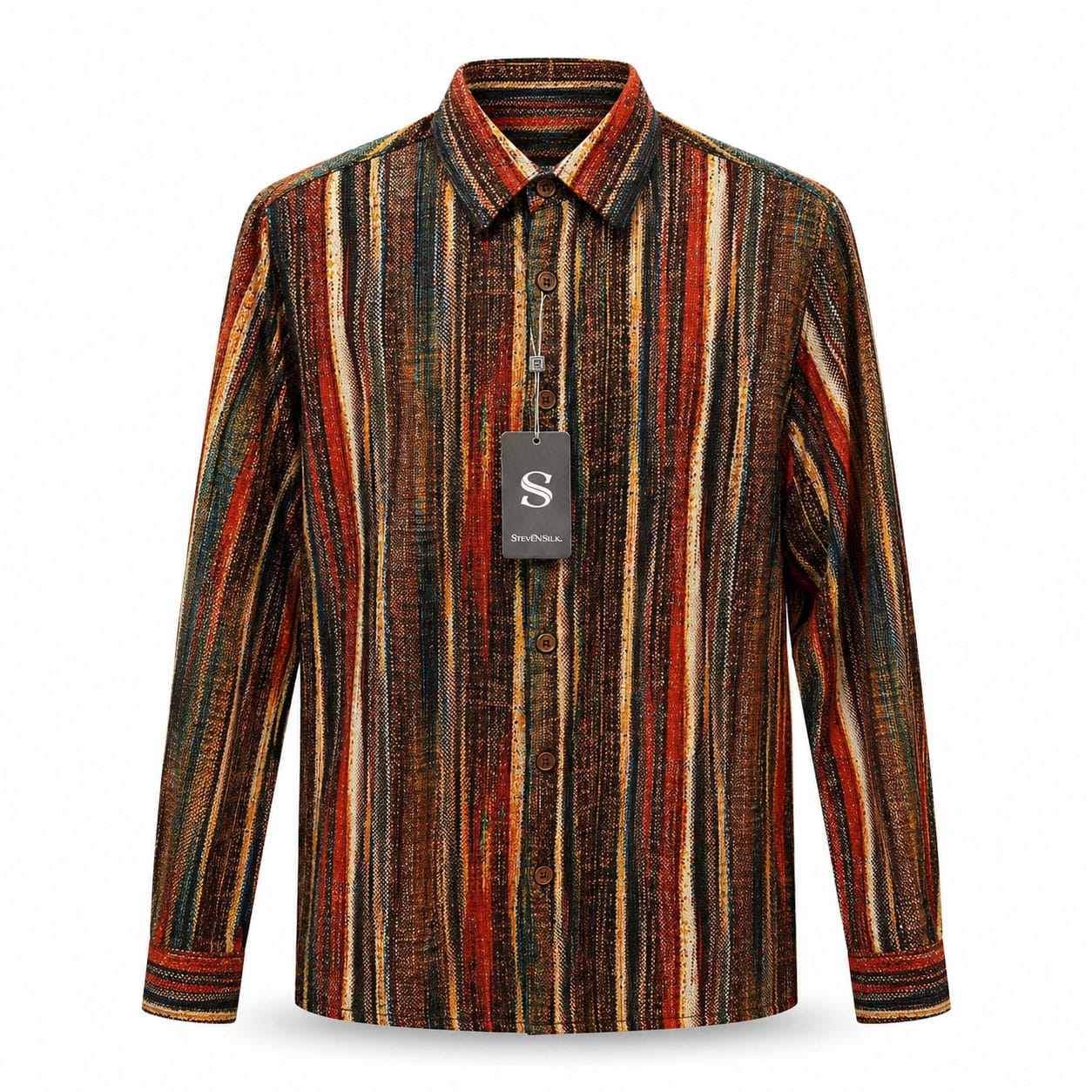 SAFIRE INC.(SILVERSILK) S A L BROWN / SM Linen Textured Woven Long Sleeve Button-Up Shirt-27095