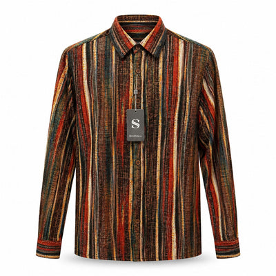 SAFIRE INC.(SILVERSILK) S A L BROWN / SM Linen Textured Woven Long Sleeve Button-Up Shirt-27095