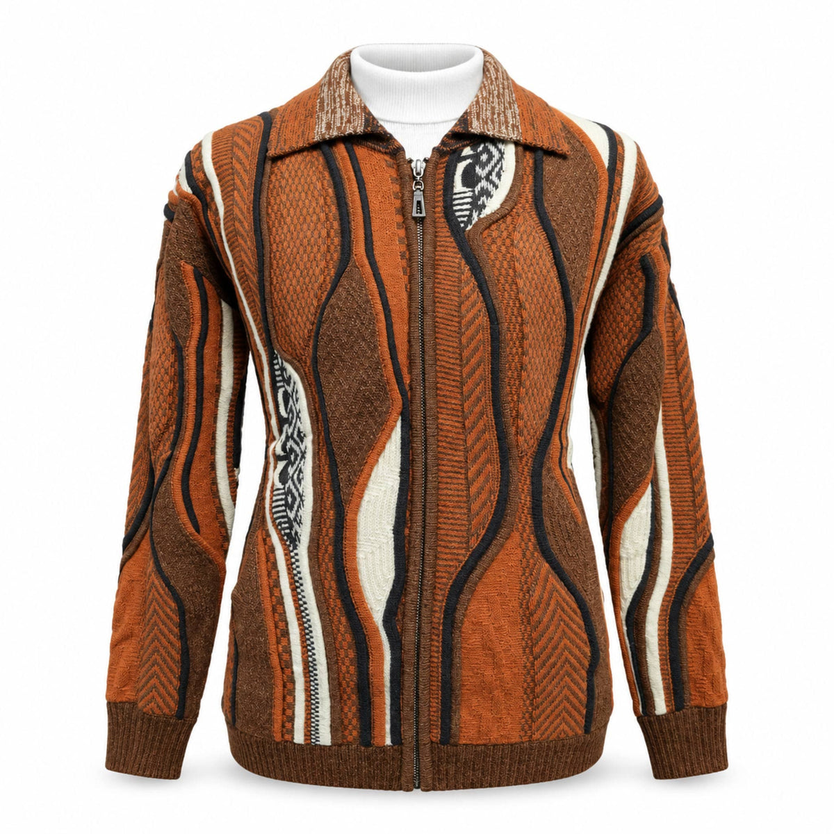 SAFIRE INC.(SILVERSILK) T K RUST / M Men’s Patterned Full-Zip Sweater Jacket 32015