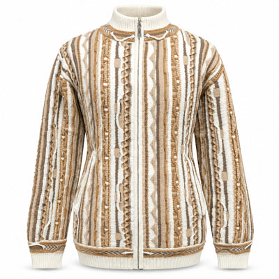 SAFIRE INC.(SILVERSILK) T K CREAM / M Silver Star Men’s Textured Full-Zip Sweater Jacket-32030