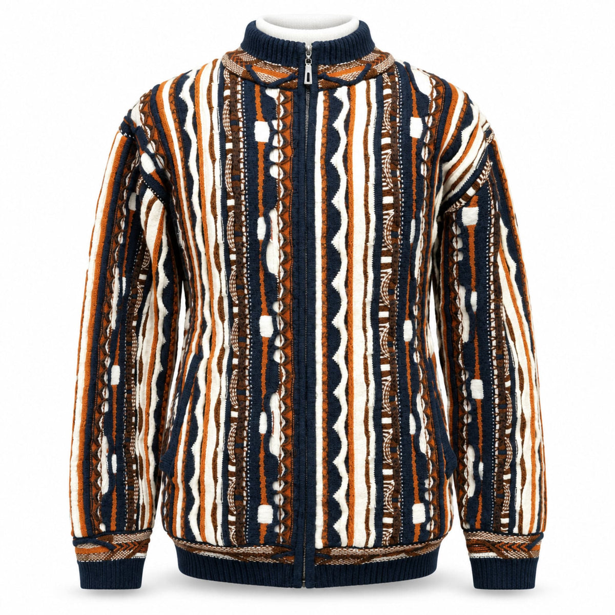 SAFIRE INC.(SILVERSILK) T K NAVY / M Silver Star Men’s Textured Full-Zip Sweater Jacket-32030