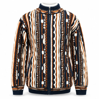 SAFIRE INC.(SILVERSILK) T K NAVY / M Silver Star Men’s Textured Full-Zip Sweater Jacket-32030