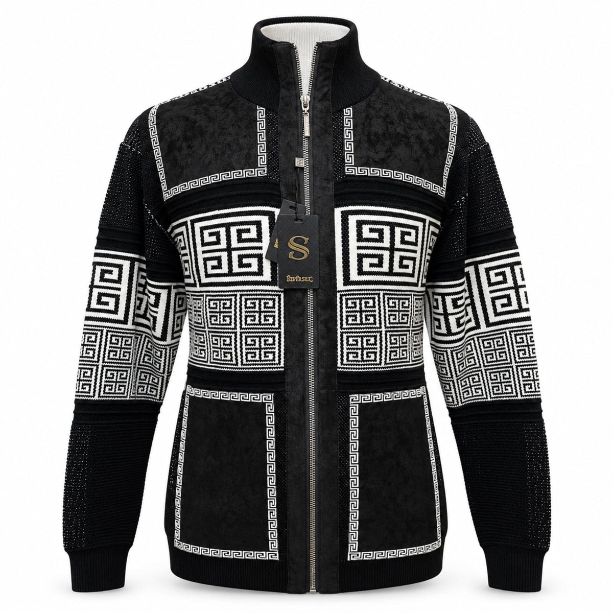 SAFIRE INC.(SILVERSILK) T K BLACK / M SilverSilk Men’s Zip-Front Sweater Jacket – 31003