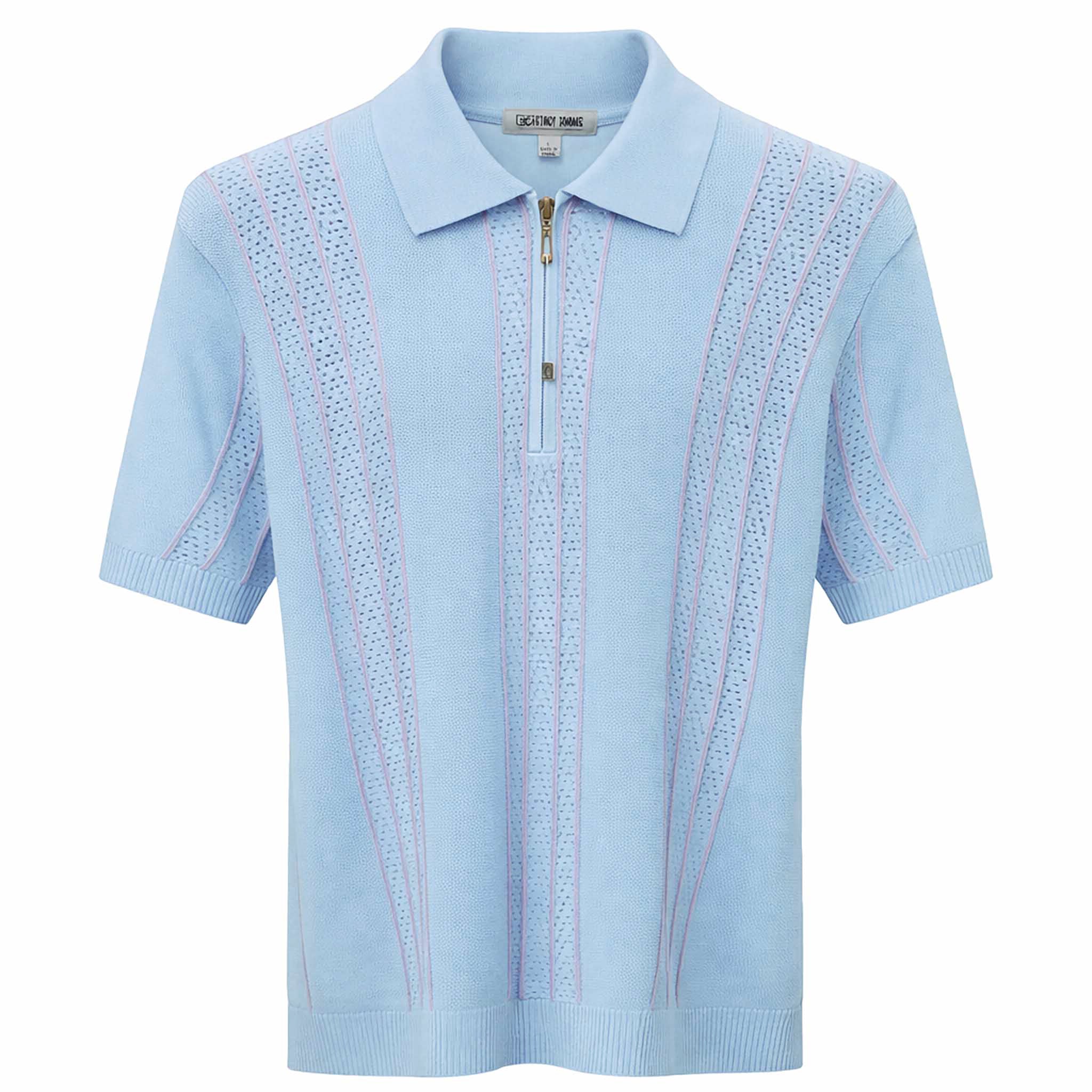 SAFIRE INC.(SILVERSILK) T P S BLUE / SM Men’s Textured Zip Knit Polo Shirt/21056