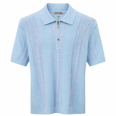 SAFIRE INC.(SILVERSILK) T P S BLUE / SM Men’s Textured Zip Knit Polo Shirt/21056