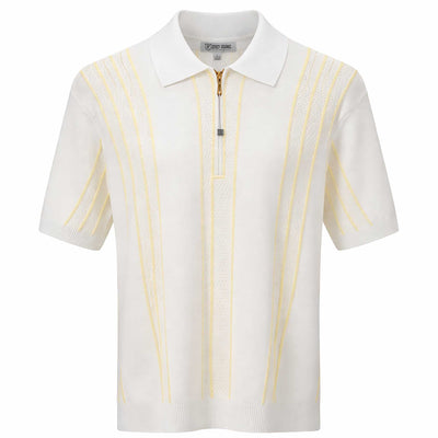 SAFIRE INC.(SILVERSILK) T P S WHITE / SM Men’s Textured Zip Knit Polo Shirt/21056
