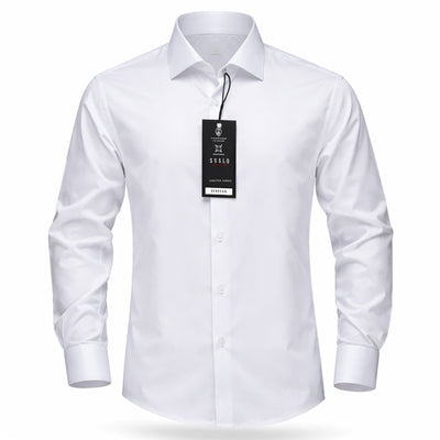 SUSLO COUTURE S A L WHITE / SM SUSLO Couture Premium Stretch Satin Dress Shirt for Men – Modern Fit/Sc-721