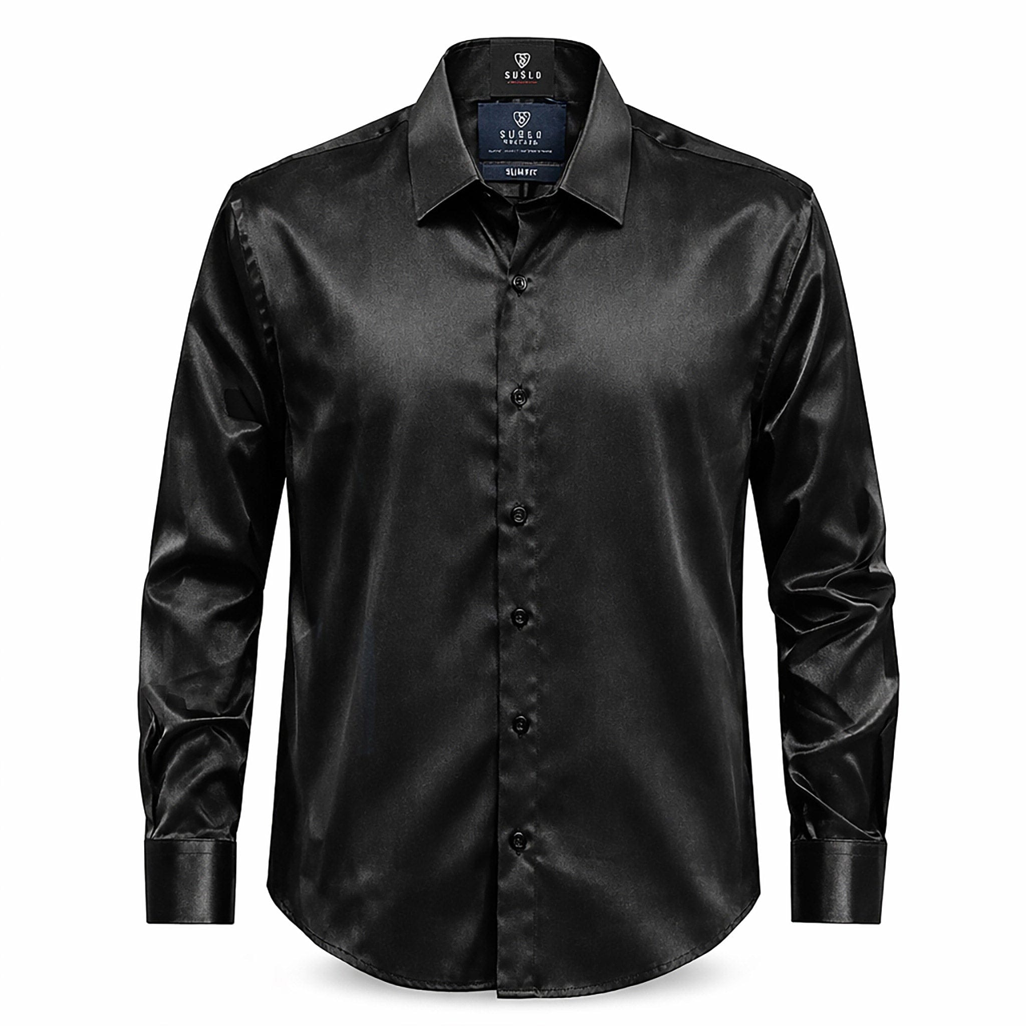 SUSLO COUTURE S A L BLACK / SM SUSLO Couture Premium Stretch Satin Dress Shirt for Men – Modern Fit/Sc-721