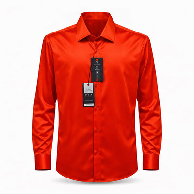 SUSLO COUTURE S A L RED / SM SUSLO Couture Premium Stretch Satin Dress Shirt for Men – Modern Fit/Sc-721