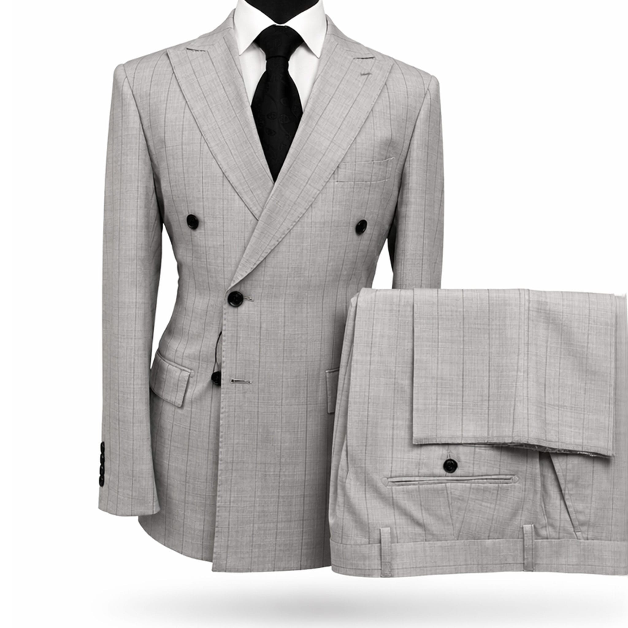 Pistoia by Tiglio Double-Breasted Pinstripe Suit with Peak Lapel