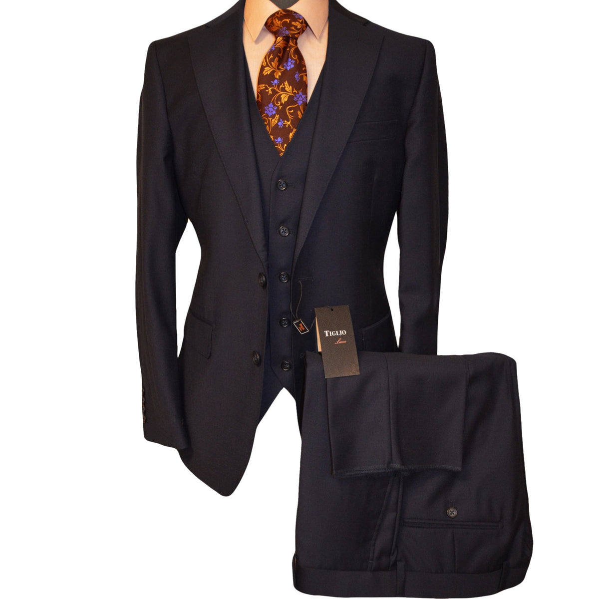 TIGLIO U SM BLACK 1001 / 38 SHORT TIGLIO LUXE / DOLCETTO VESTED MODERN FIT SUIT