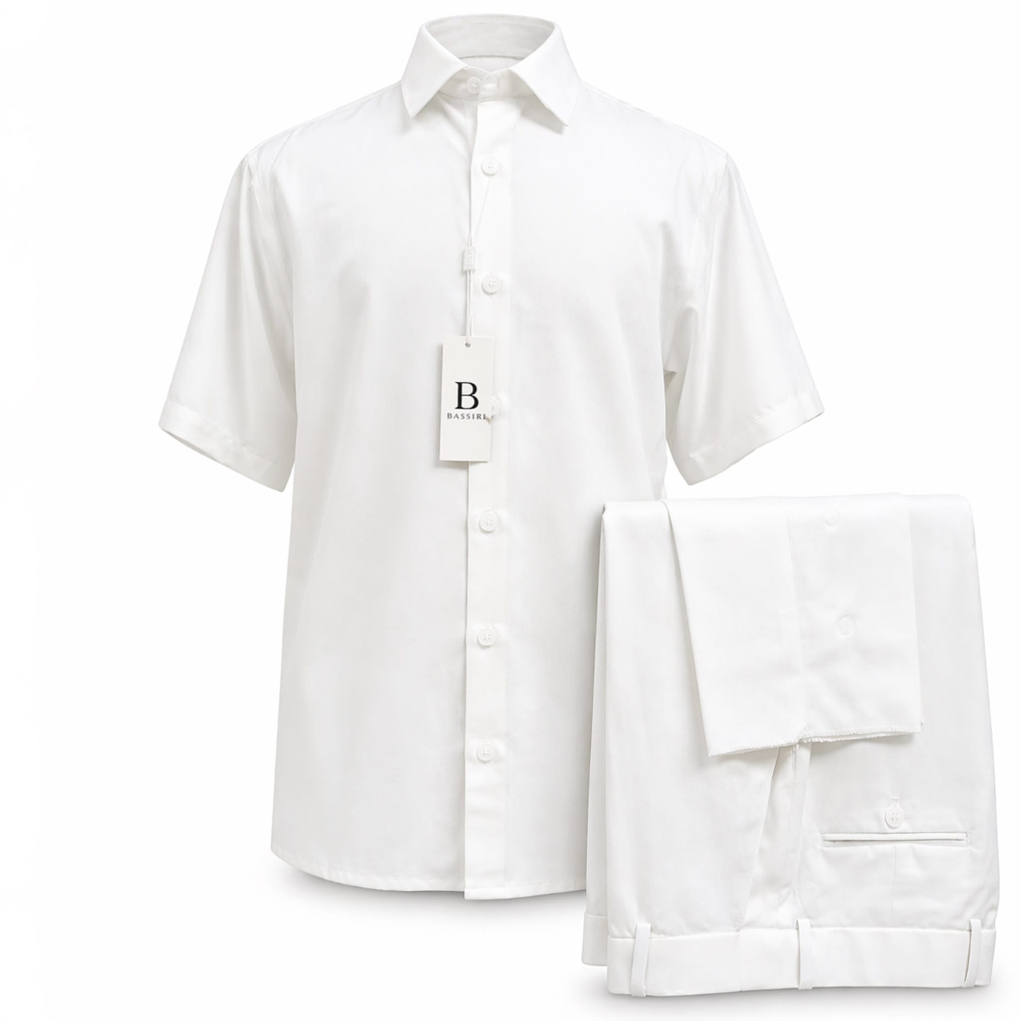 ZANJAN INC DBA BASSIRI O F S WHITE / SM Bassiri Men’s Linen Short Sleeve Shirt & Tailored Shorts Set – Hand Finish Collection/S-1043