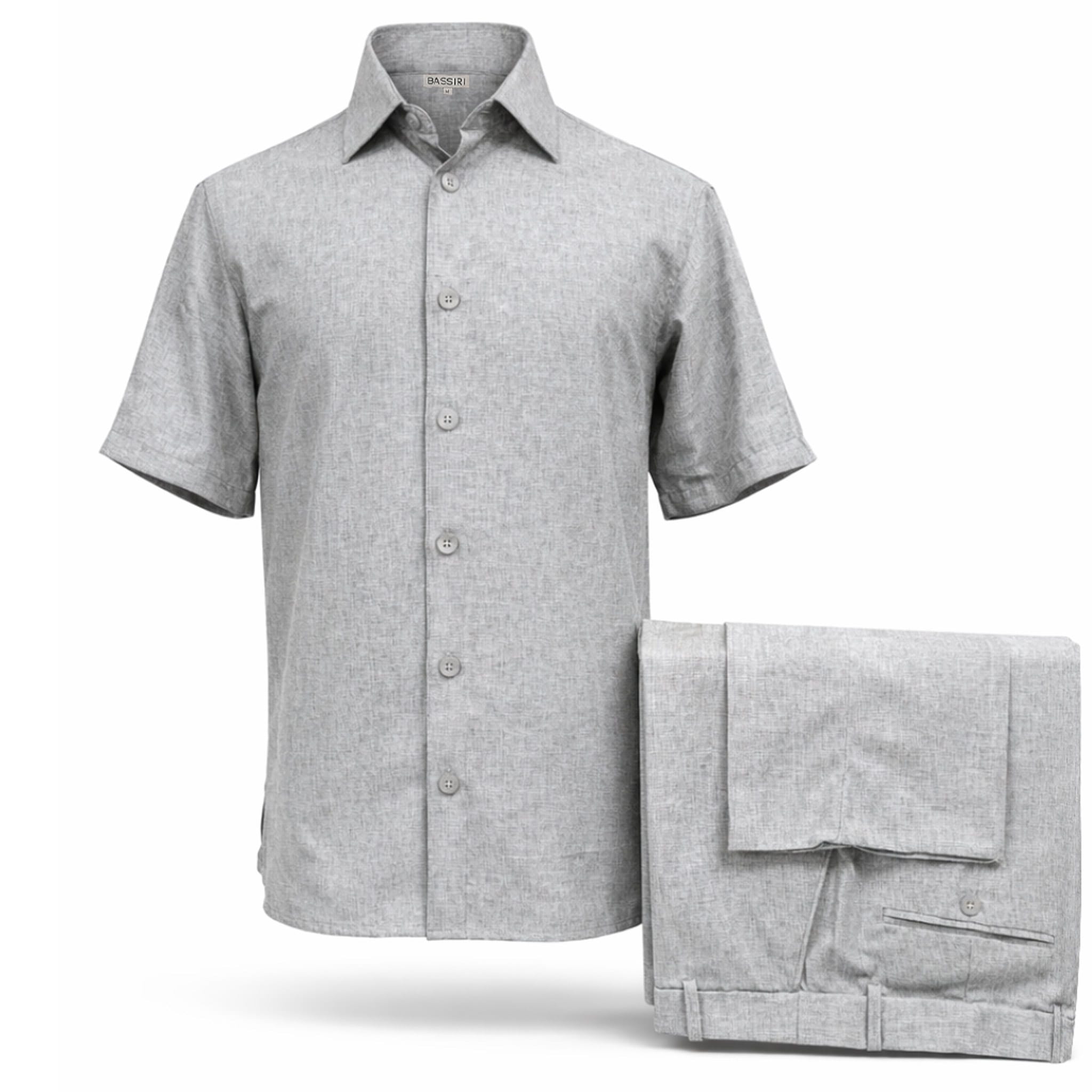 ZANJAN INC DBA BASSIRI O F S GRAY / SM Bassiri Men’s Linen Short Sleeve Shirt & Tailored Shorts Set – Hand Finish Collection/S-1043