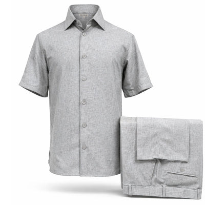 ZANJAN INC DBA BASSIRI O F S GRAY / SM Bassiri Men’s Linen Short Sleeve Shirt & Tailored Shorts Set – Hand Finish Collection/S-1043