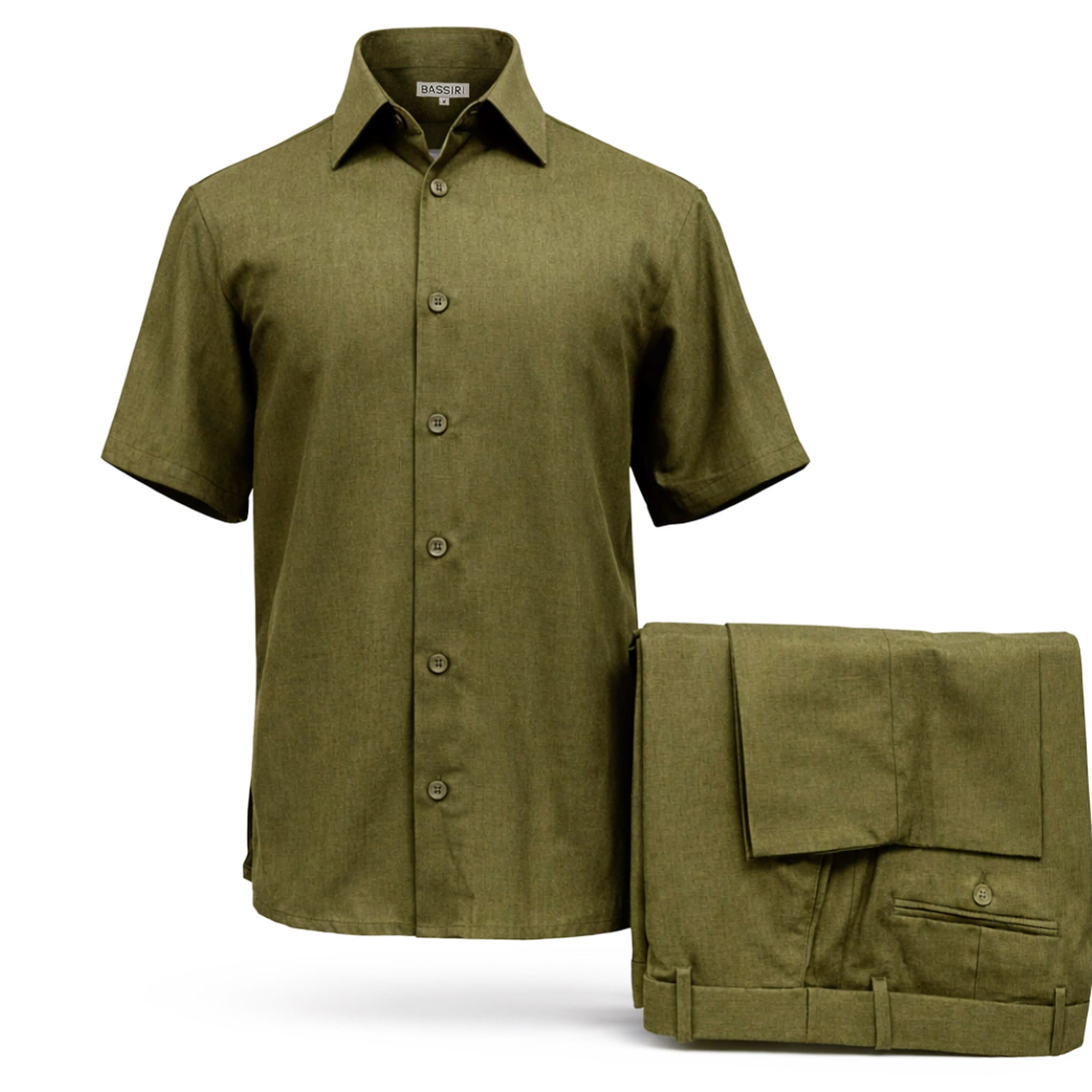 ZANJAN INC DBA BASSIRI O F S OLIVE / SM Bassiri Men’s Linen Short Sleeve Shirt & Tailored Shorts Set – Hand Finish Collection/S-1043