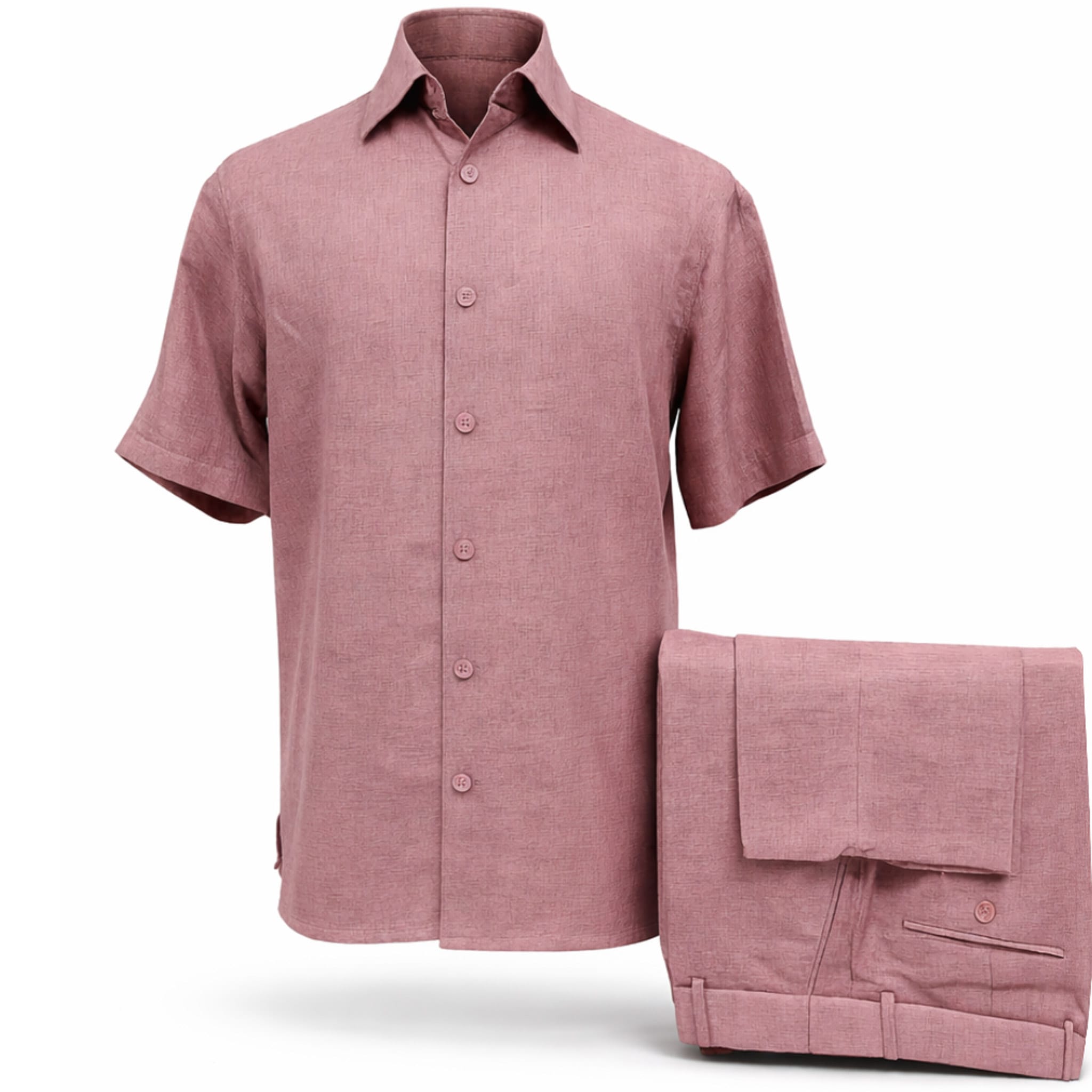 ZANJAN INC DBA BASSIRI O F S D.MAUVE / SM Bassiri Men’s Linen Short Sleeve Shirt & Tailored Shorts Set – Hand Finish Collection/S-1043