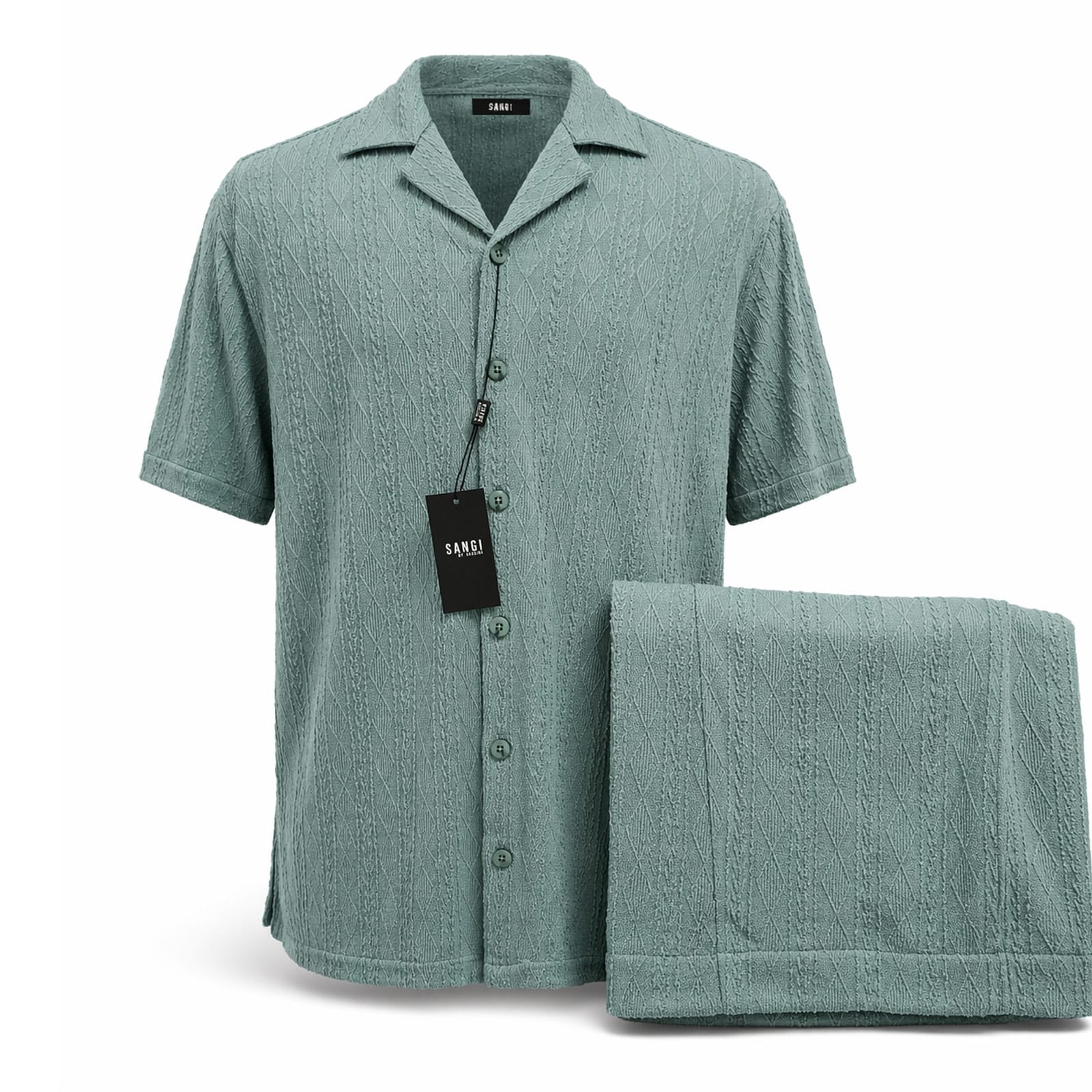 ZANJAN INC DBA BASSIRI S S T Sangi Men’s Textured Short Sleeve Shirt & Short Set/T-126