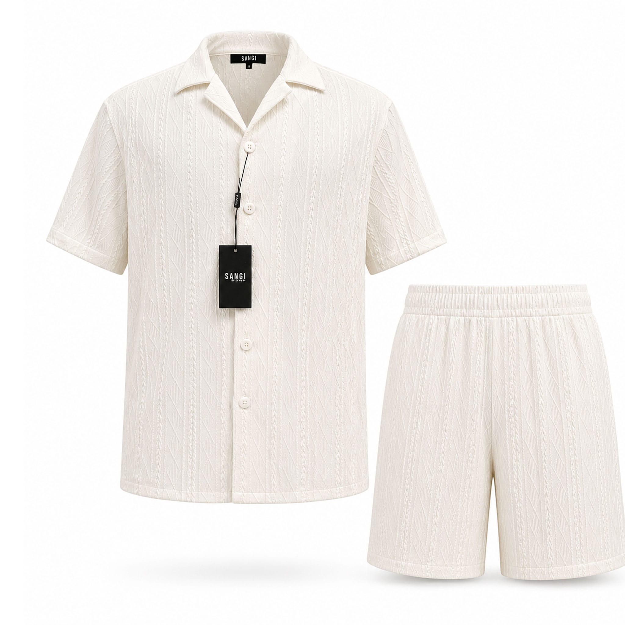 ZANJAN INC DBA BASSIRI S S T WHITE / SM Sangi Men’s Textured Short Sleeve Shirt & Short Set/T-126