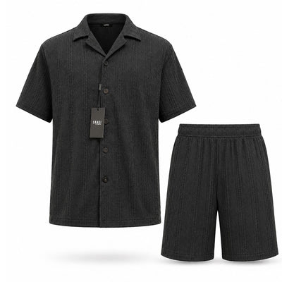 ZANJAN INC DBA BASSIRI S S T BLACK / SM Sangi Men’s Textured Short Sleeve Shirt & Short Set/T-126