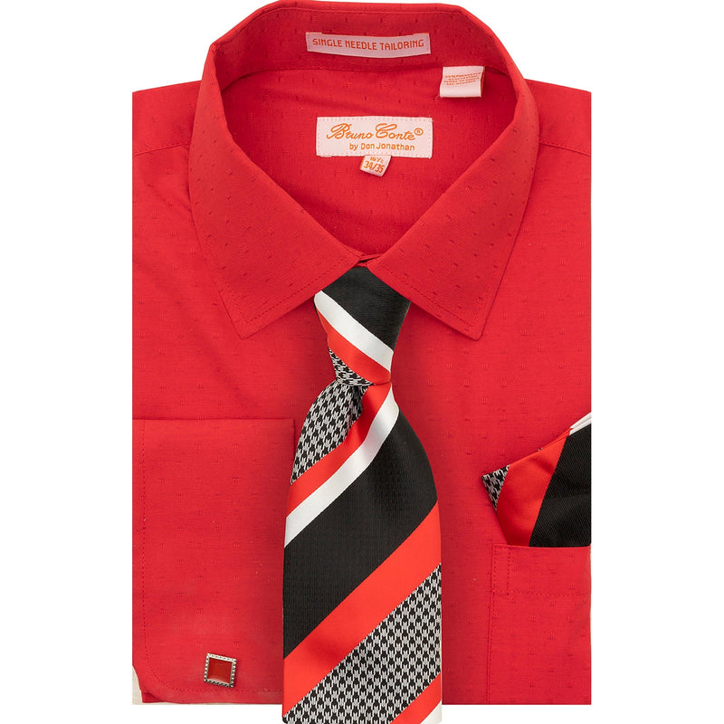 DON JONATHAN S CT RED 4/5 / 15.5 BRUNO CONTE SHIRT&TIE SET/Bc1134