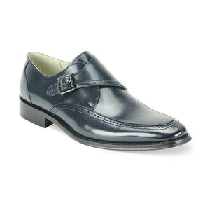 GIOVANNI LEATHER SHOES FT AMATO LEATHER MONK STRAP - NAVY