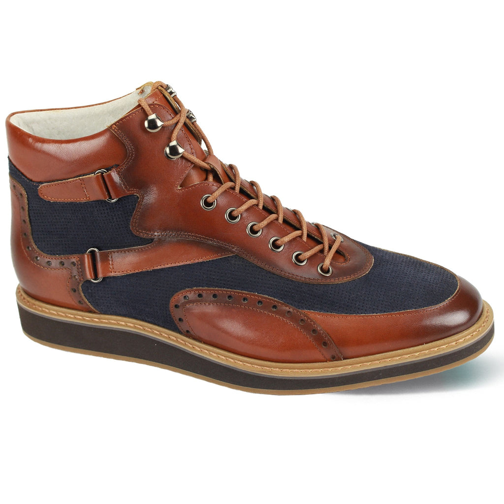 GIOVANNI LEATHER SHOES FT TAN/NAVY / 8.5 JONATHAN LEATHER BOOT BY GIOVANNI